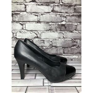DANA DAVIS Black Leather Patent Cap Toe Pumps Heels Shoes Women’s Sz 9B US/40EU